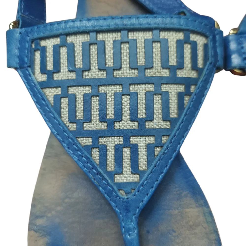 Tory Burch Blue Leather Sandals Leather Beach Size 7.5M - Picture 2 of 6